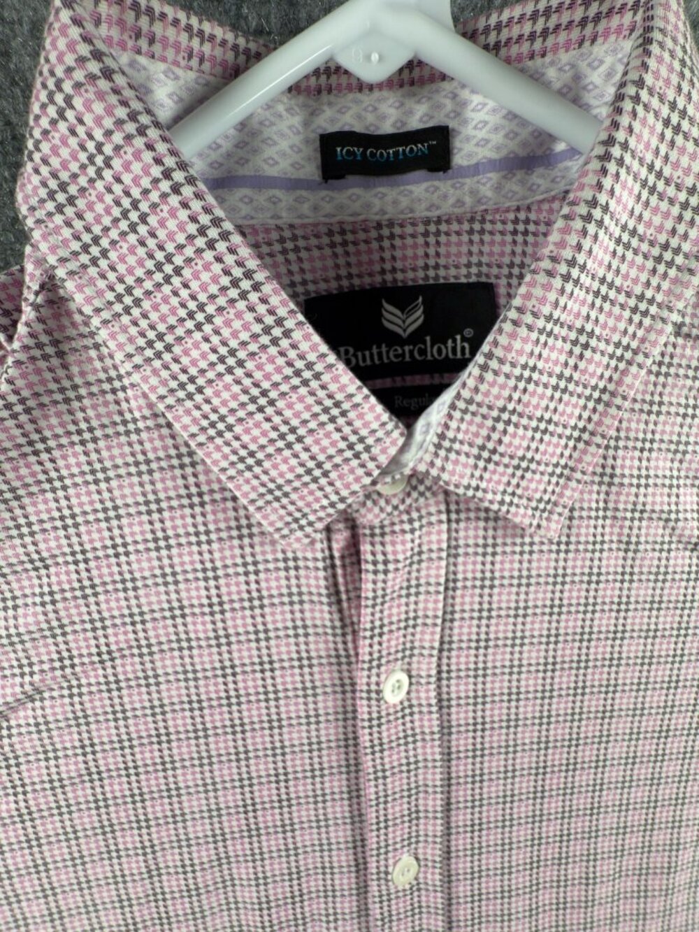 Buttercloth Shirt Men Large Reg Icy Cotton Performance Stretch Pink Geometric